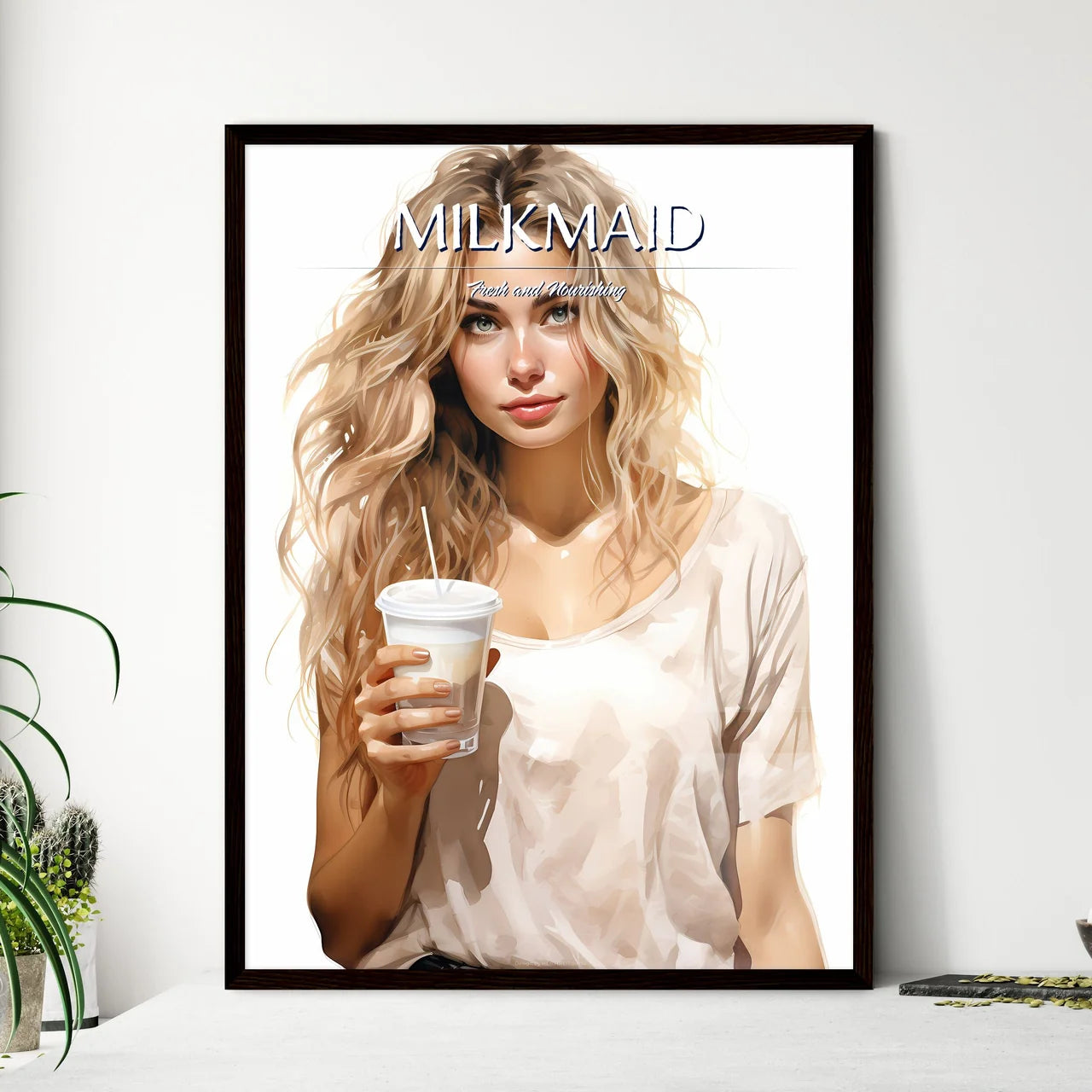 Take Away  - A Woman Holding A Cup Of - Framed Art Print