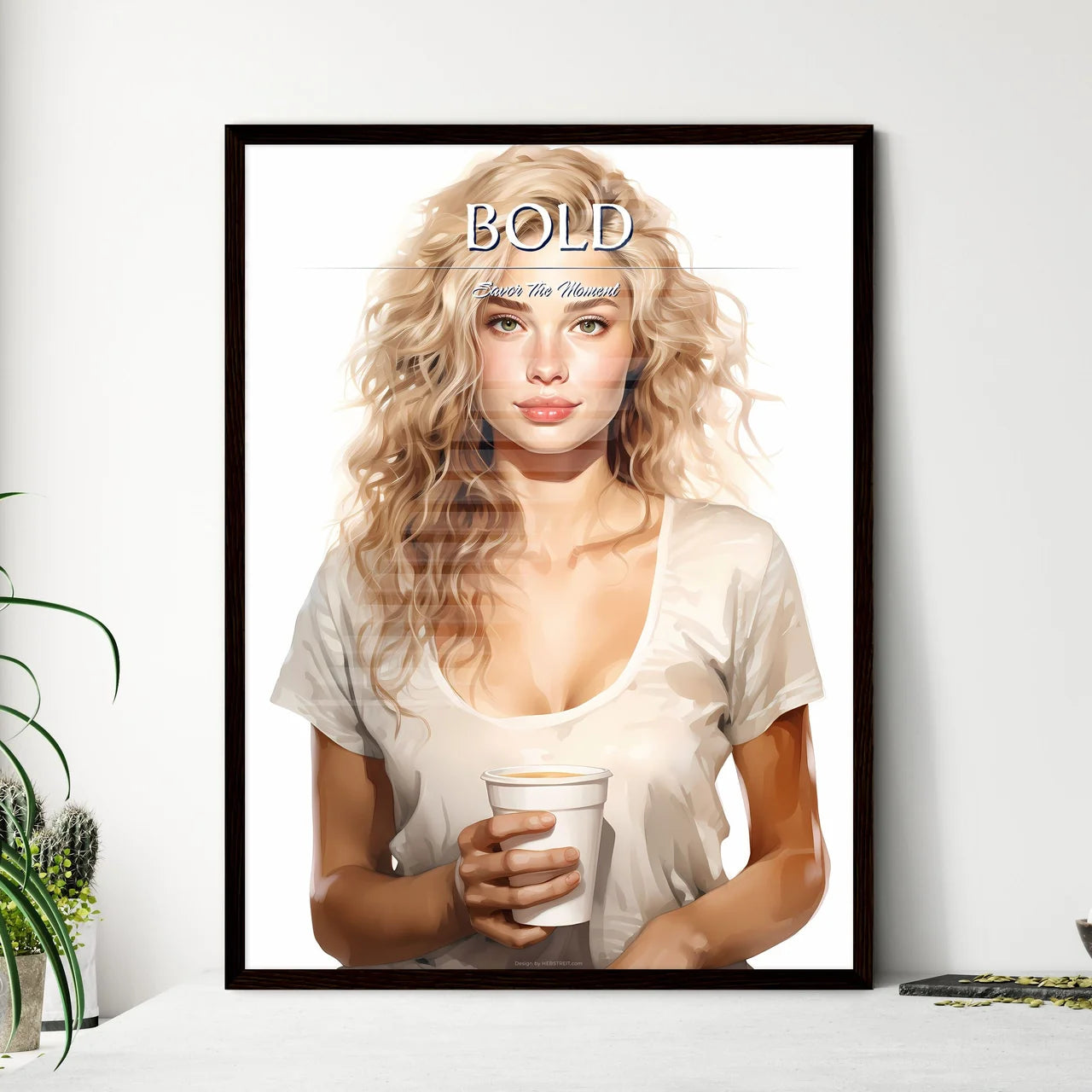 Take Away  - A Woman Holding A Cup Of - Framed Art Print