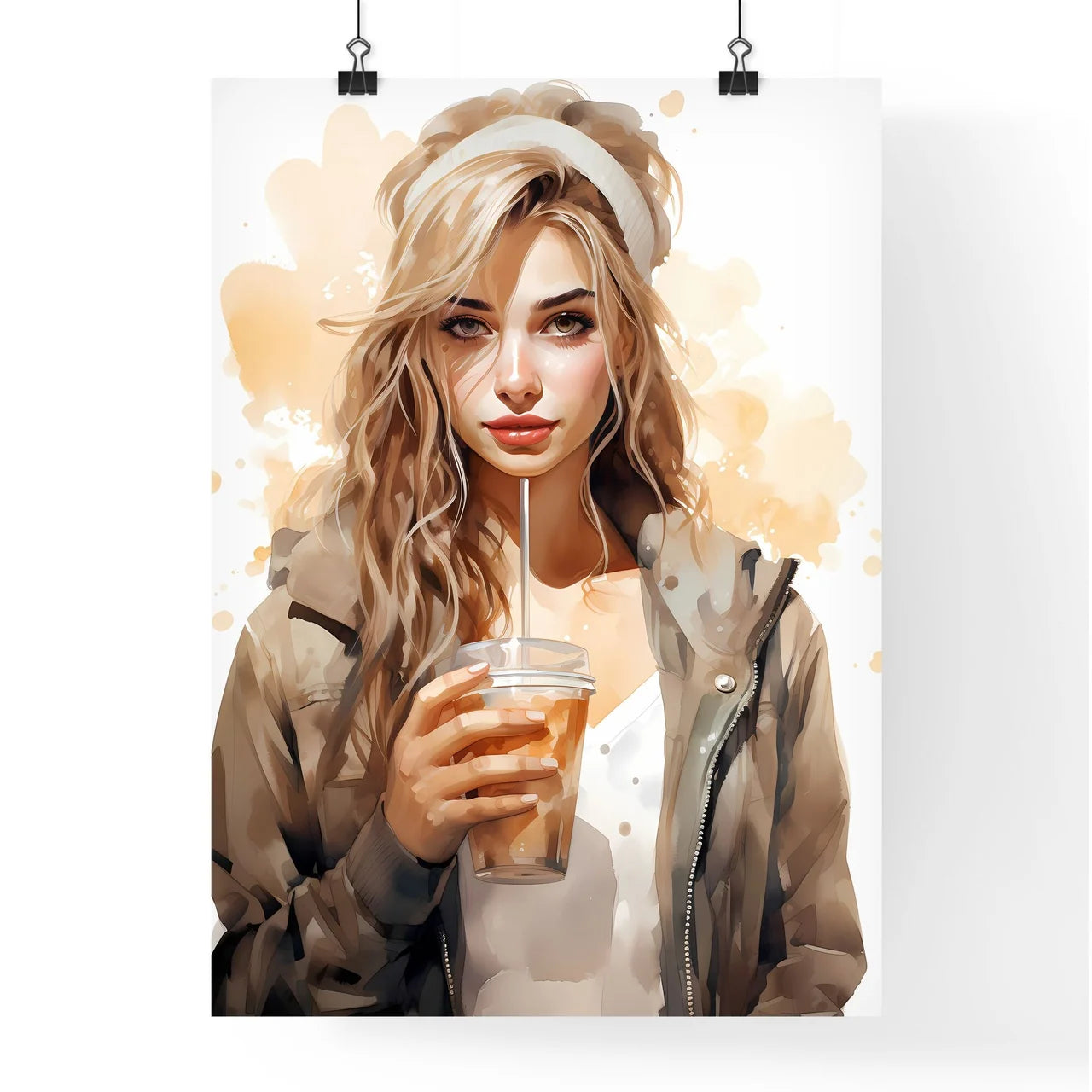 Take Away - A Woman Holding A Drin Poster