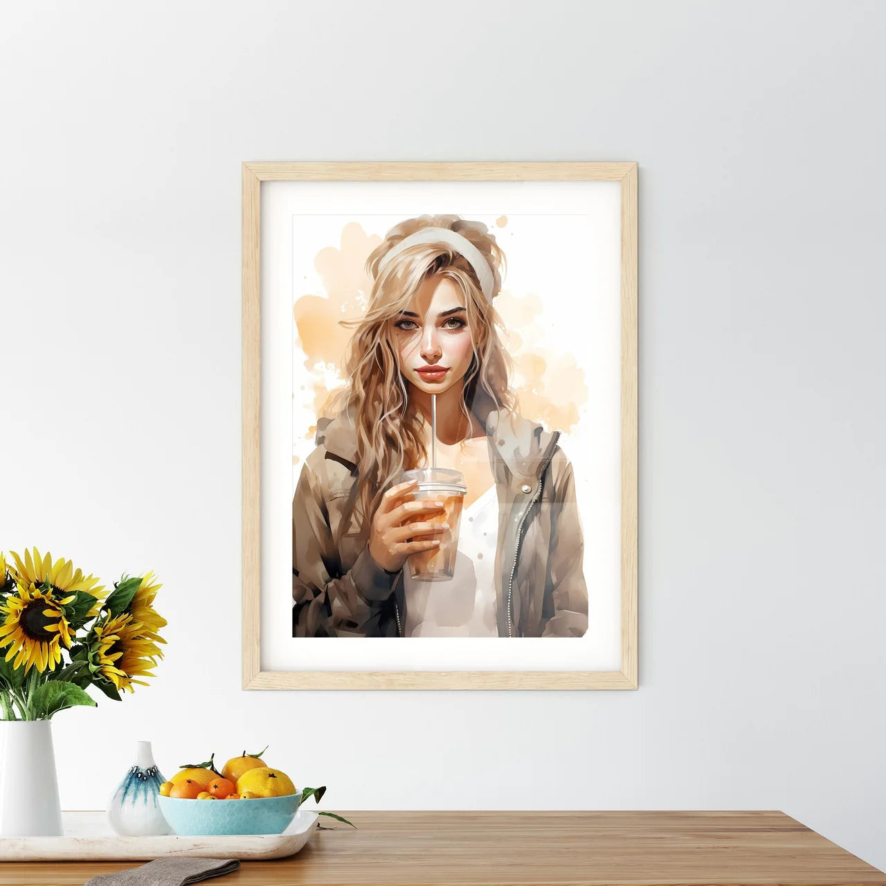 Take Away - A Woman Holding A Drin - Kitchen Hangings
