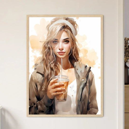 Take Away - A Woman Holding A Drin - Framed Art Print