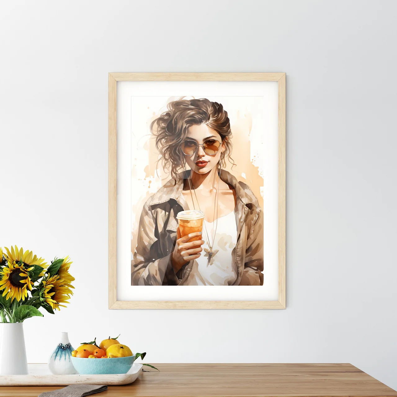 Take Away - A Woman Holding A Cup Of Coffe - Kitchen Hangings