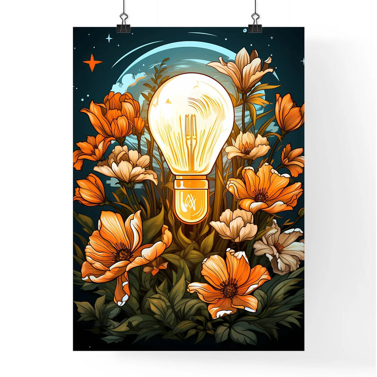 The Idea - A Light Bulb Surrounded By Flower Poster