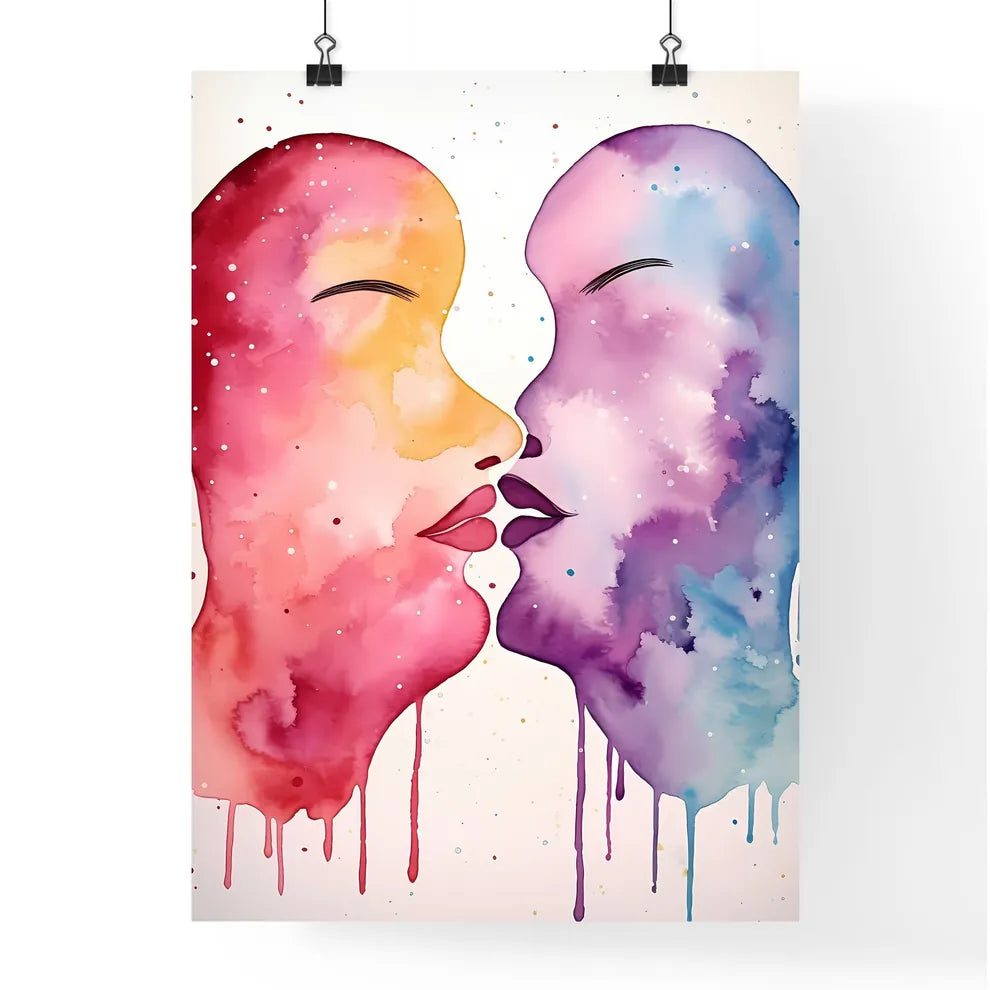 The Kiss 1 - A Watercolor Of Two Face Poster