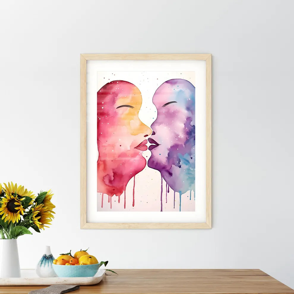 The Kiss 1 - A Watercolor Of Two Face - Kitchen Hangings