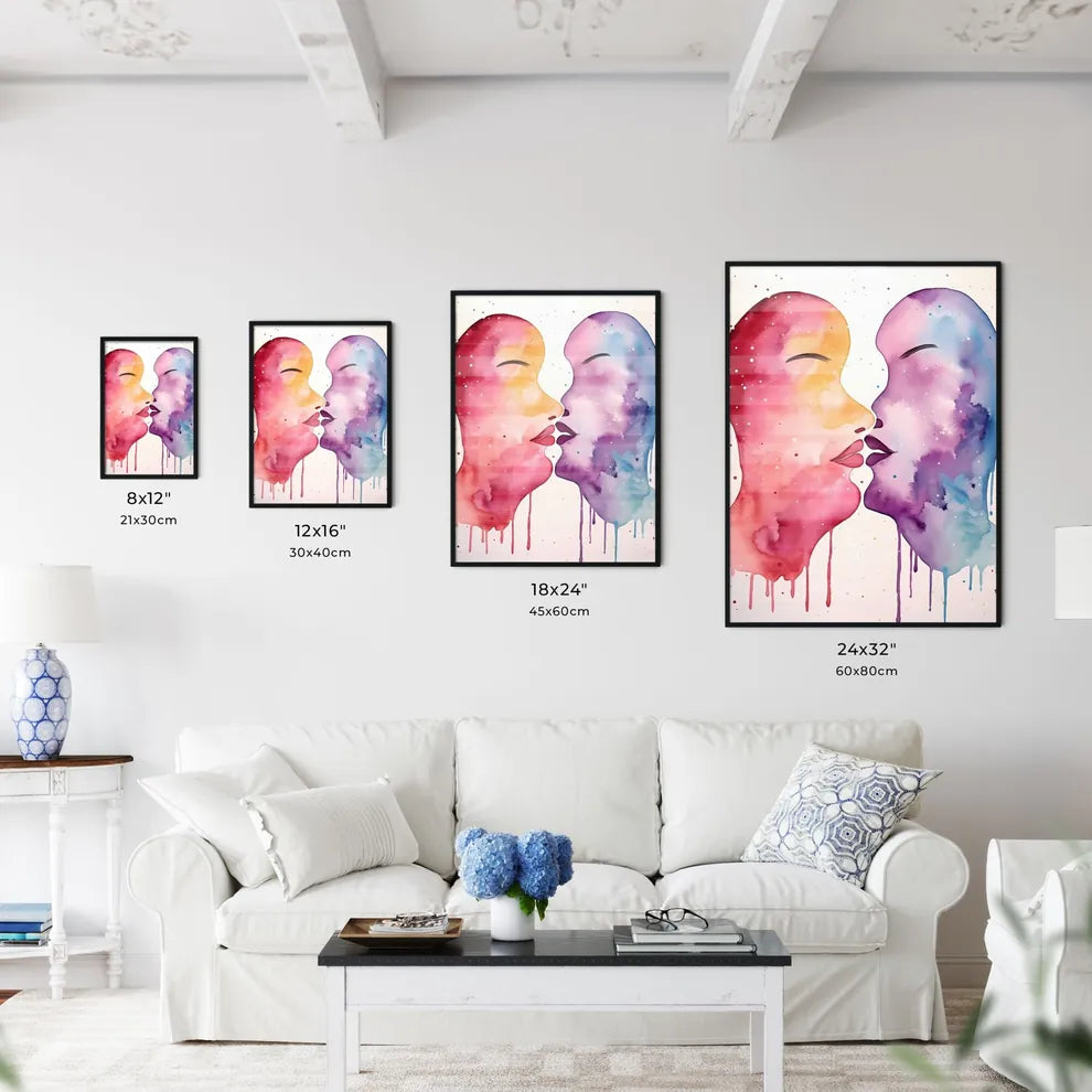 The Kiss 1 - A Watercolor Of Two Face Wall Art