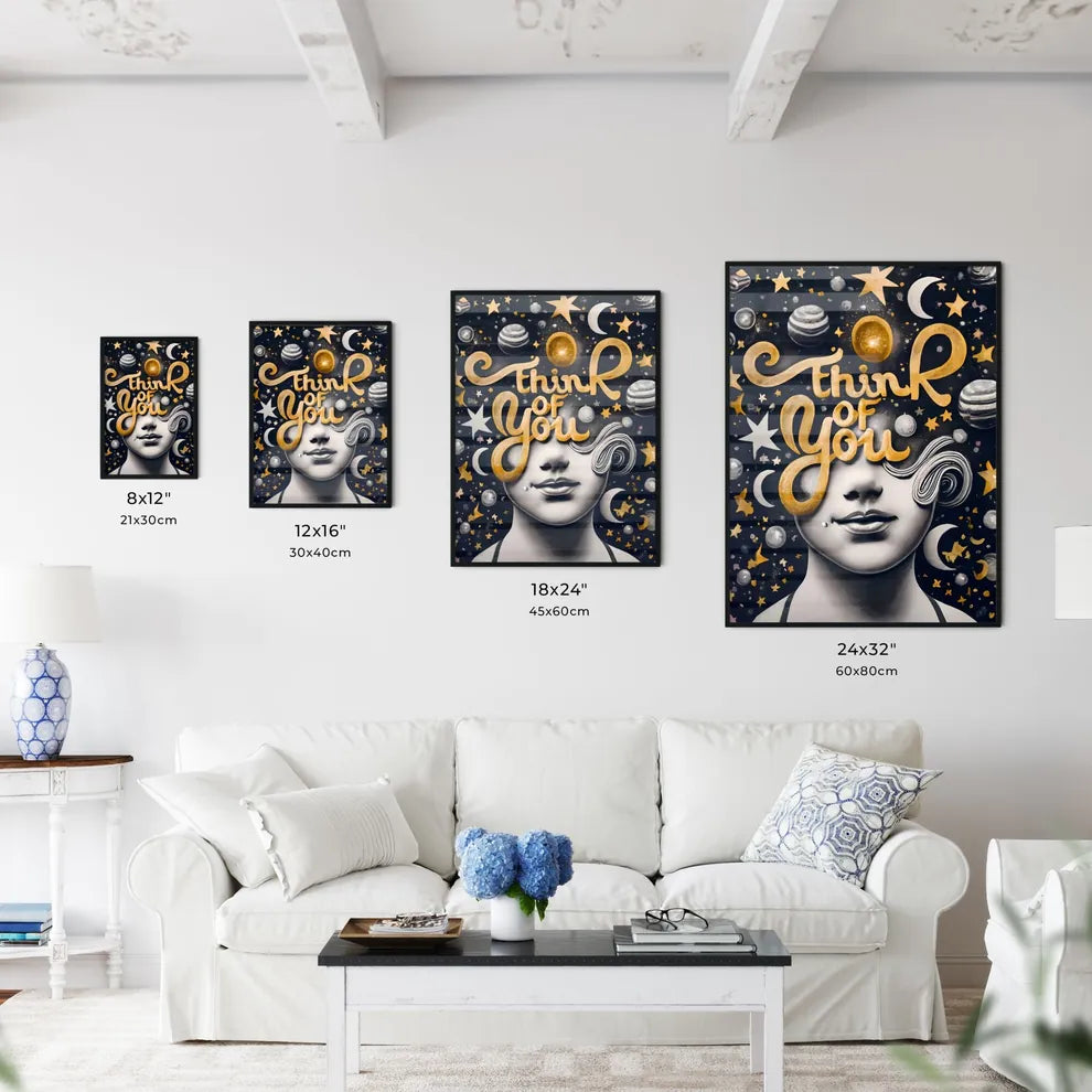 Think Of You - A Poster With A Womans Face A Wall Art