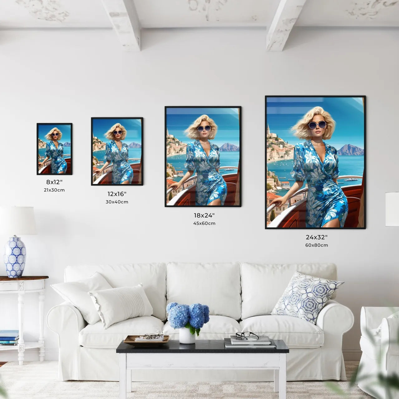 Travel Fashion - A Woman In A Blue Dress And Wall Art