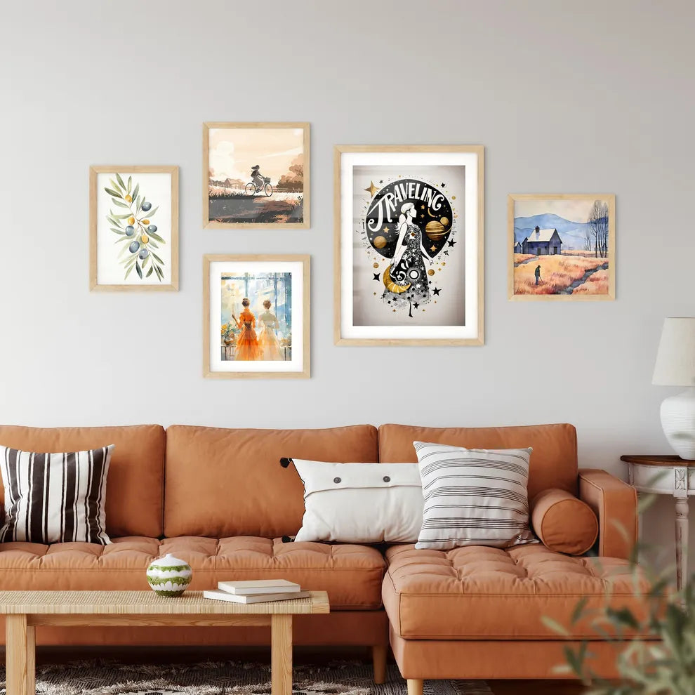 Traveling - A Graphic Of A Woman In A Dres Framed Print
