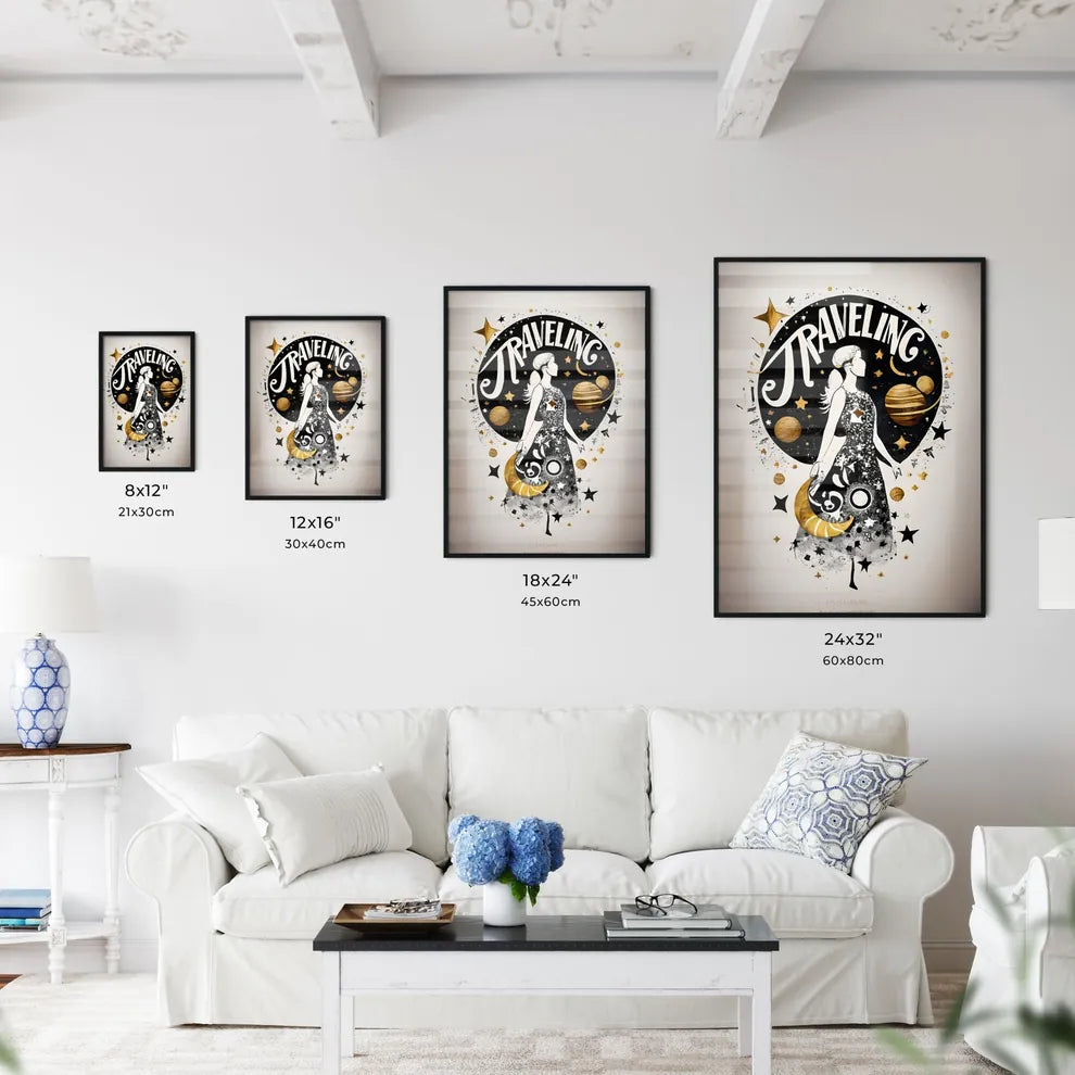 Traveling - A Graphic Of A Woman In A Dres Wall Art