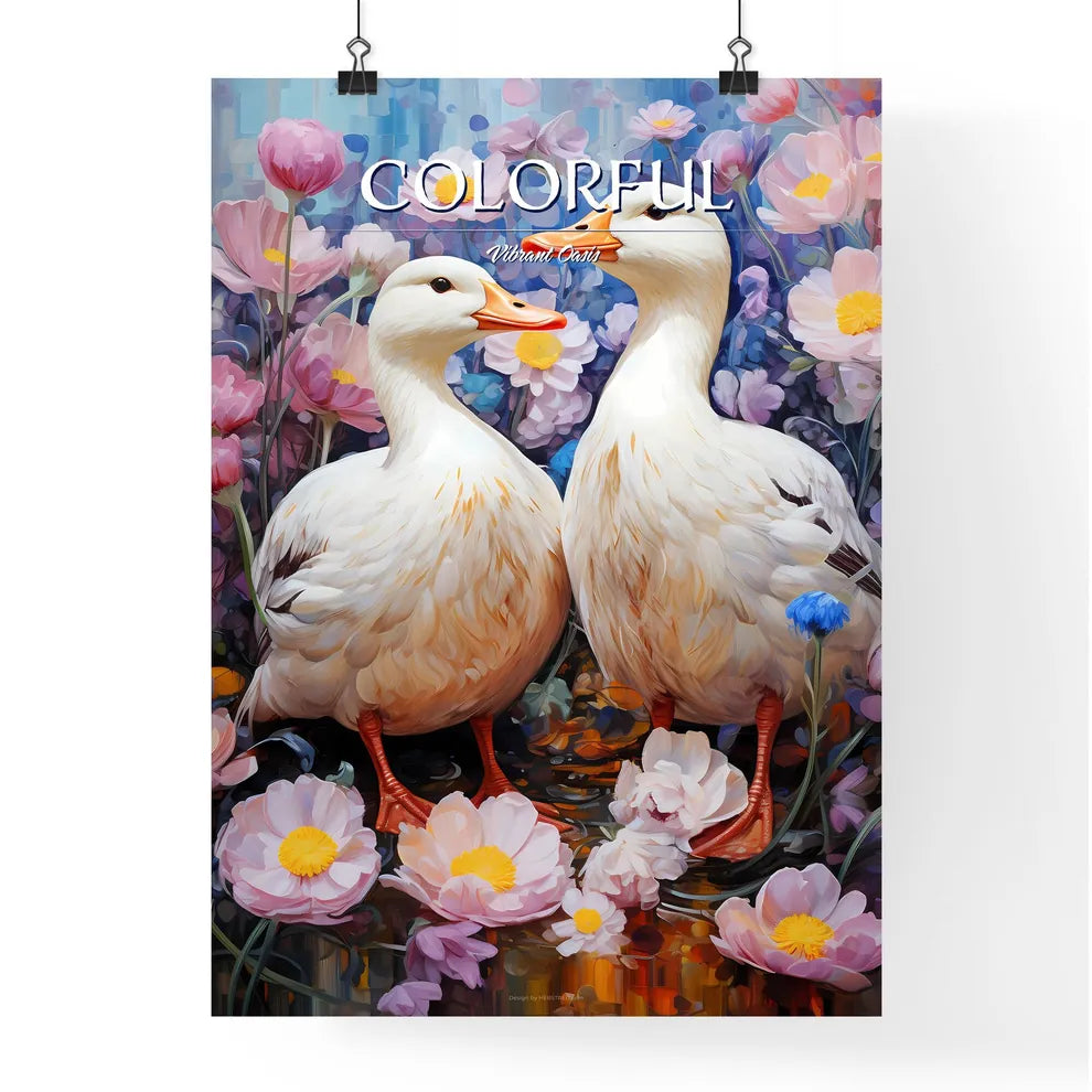 Two Ducks Standing In A Pond  Poster