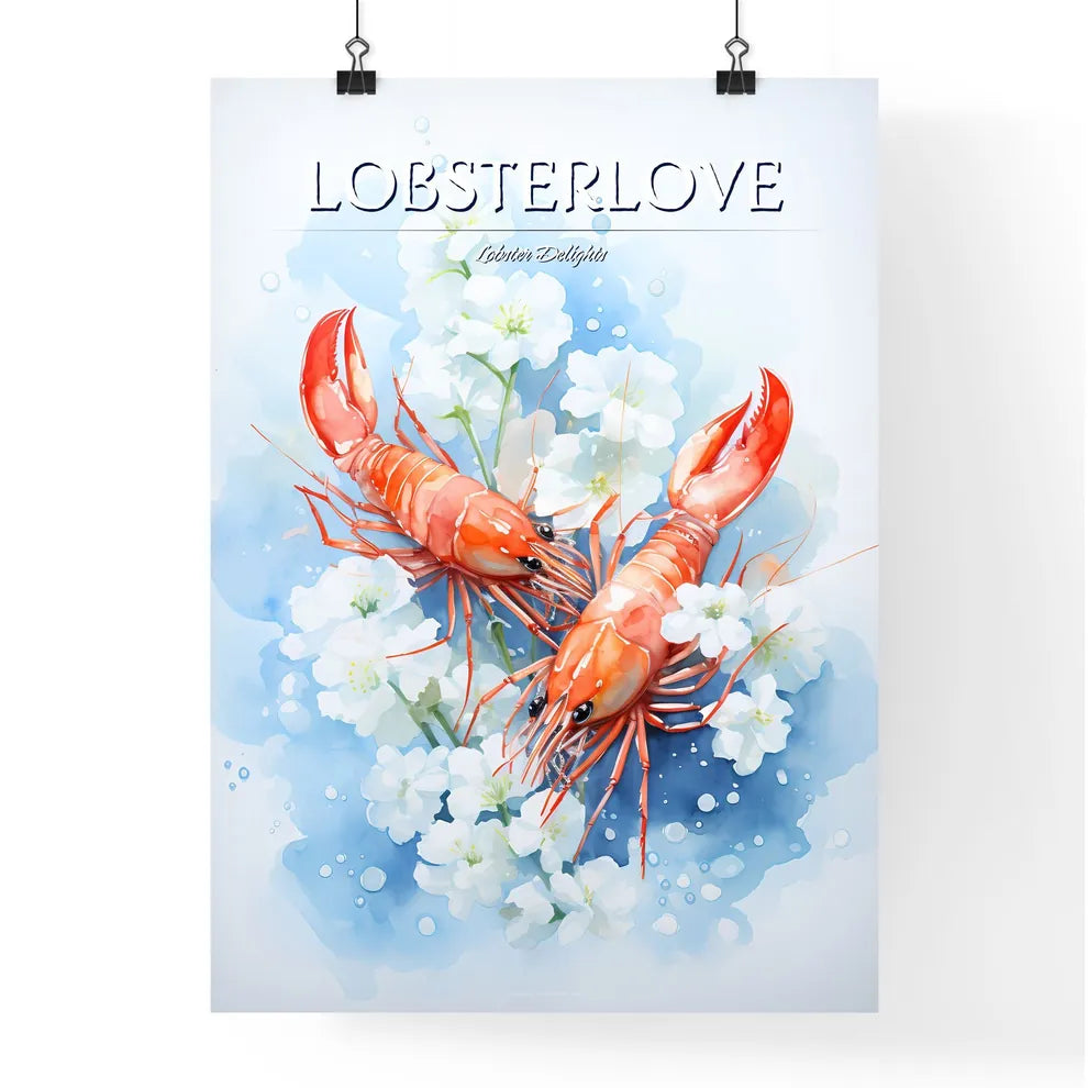 Two Lobsters On Flowers Poster
