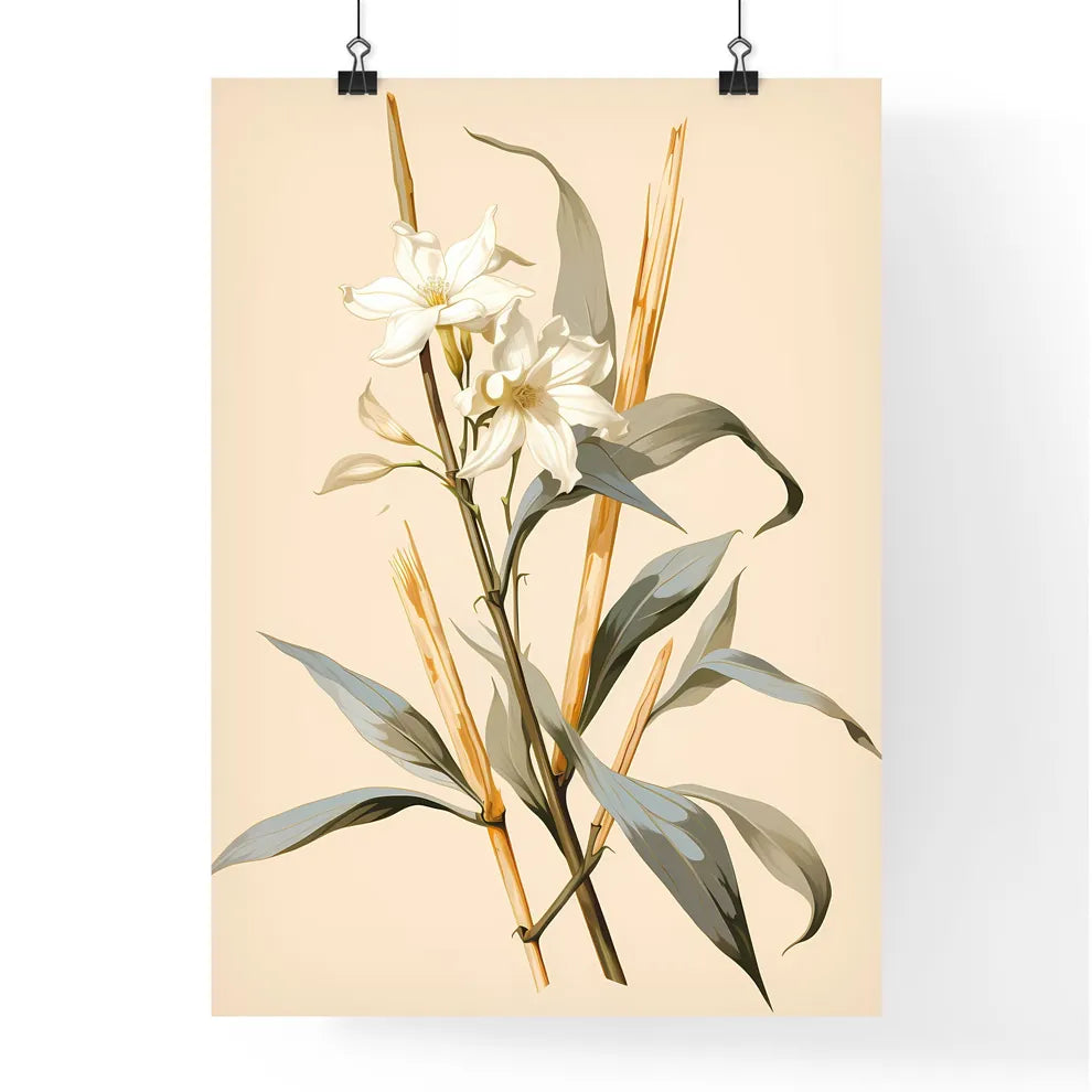 Vanilla - A White Flowers And Green Leave Poster