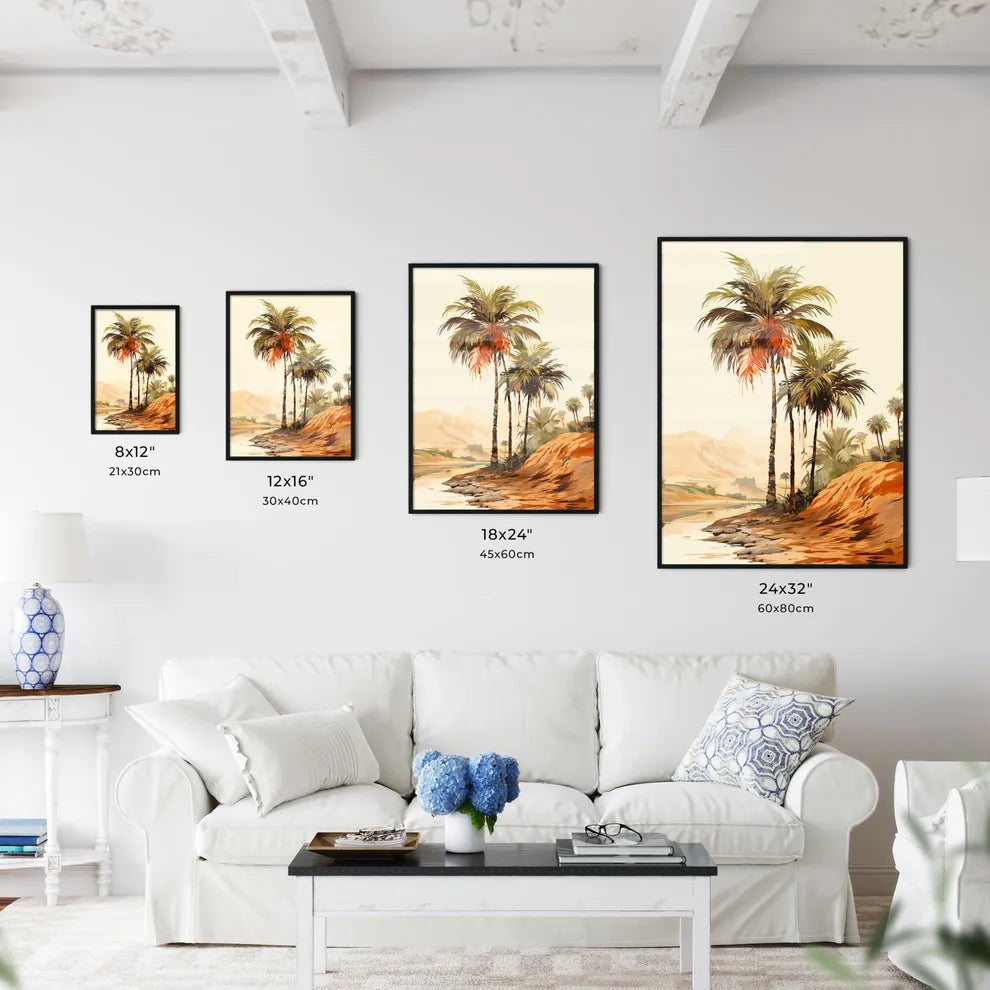 Vintage - A Painting Of Palm Trees And A Riv Wall Art