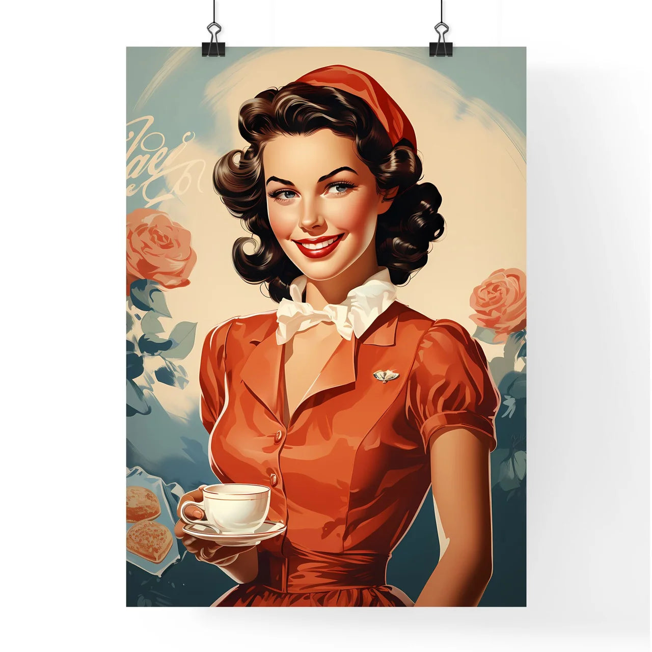 Vintage Advertising - A Woman Holding A Cup  Poster