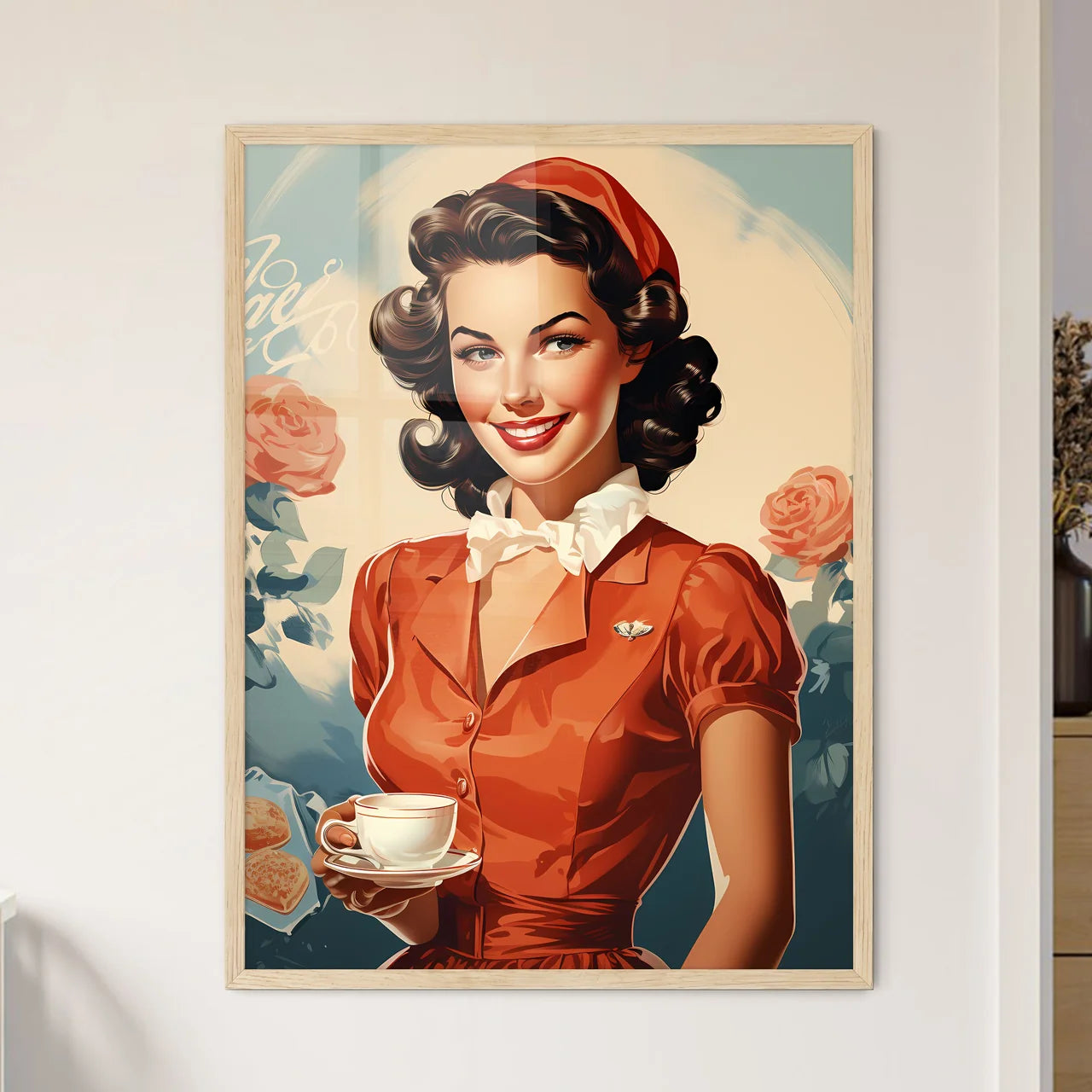 Vintage Advertising - A Woman Holding A Cup  - Framed Art Print