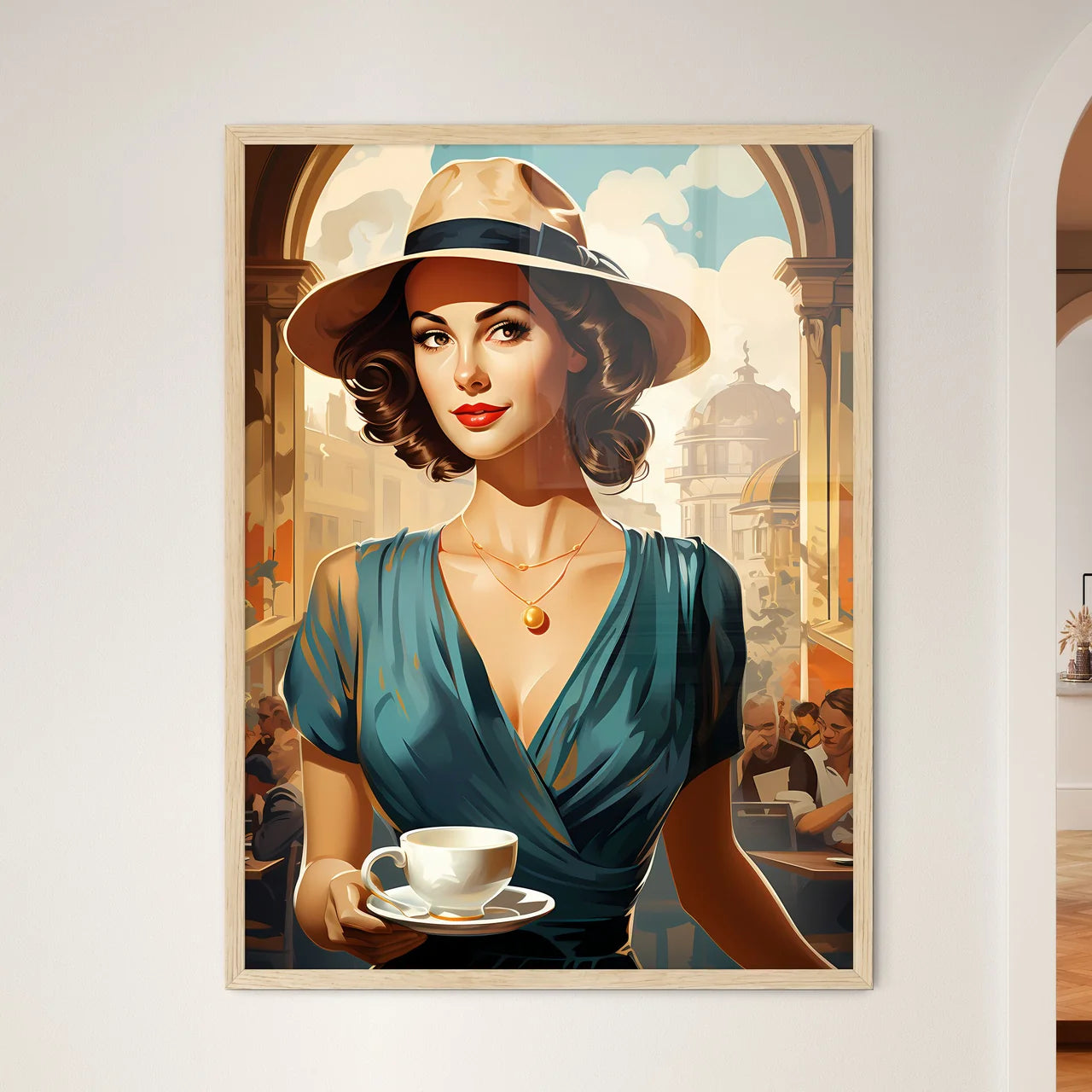 Vintage Advertising - A Woman Holding A Cup  - Framed Art Print