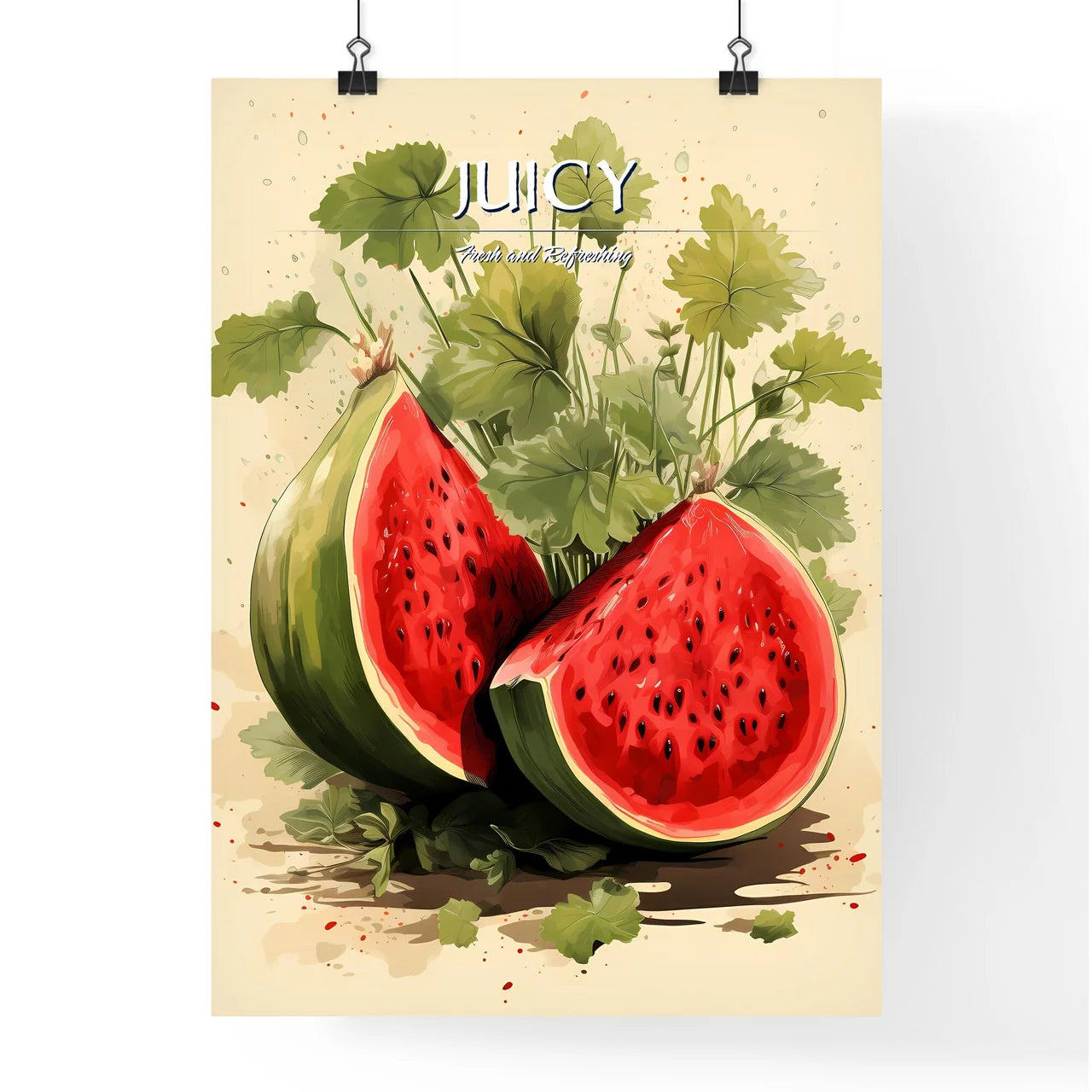 Watermelon Cut In Half With Leave Poster