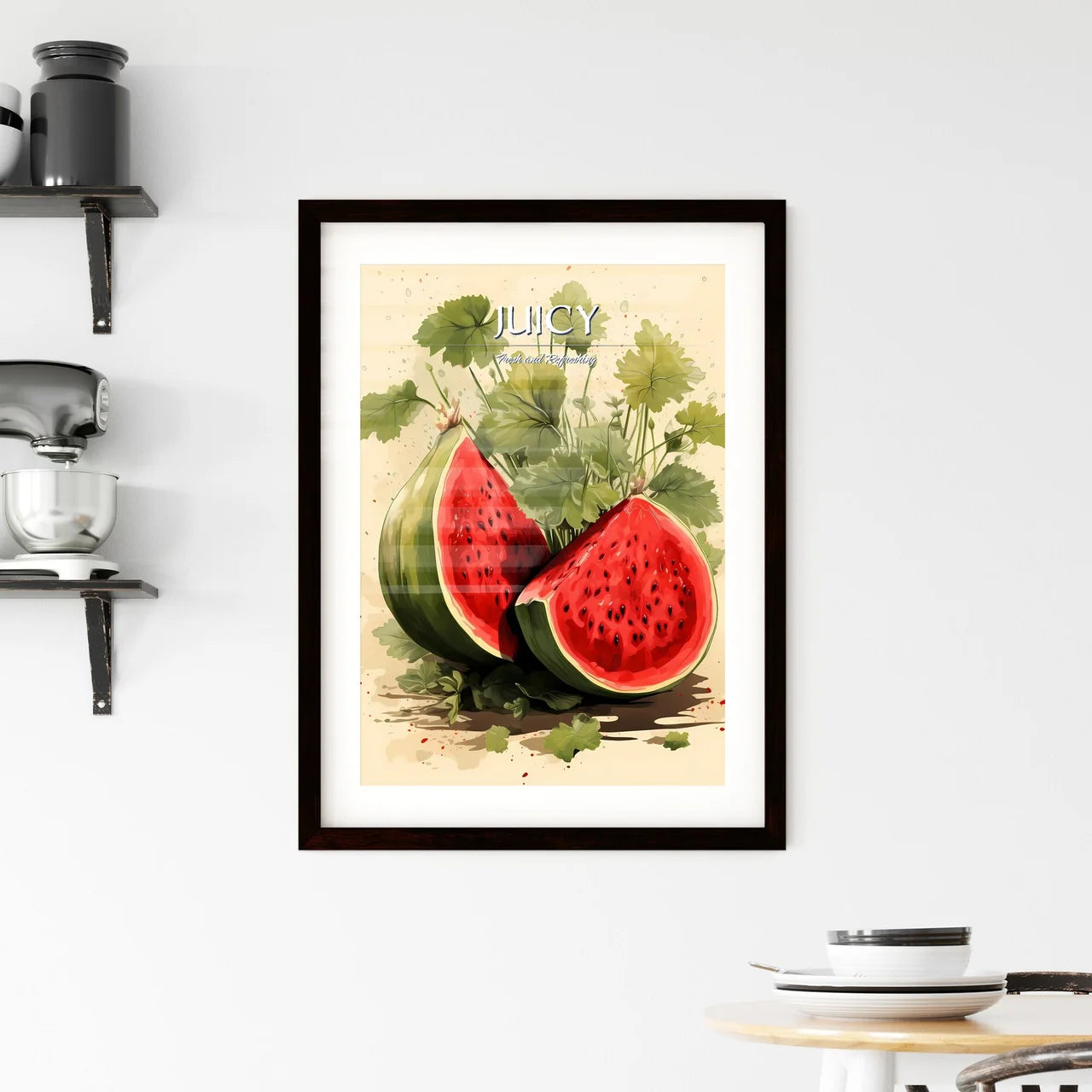 Watermelon Cut In Half With Leave Framed Print