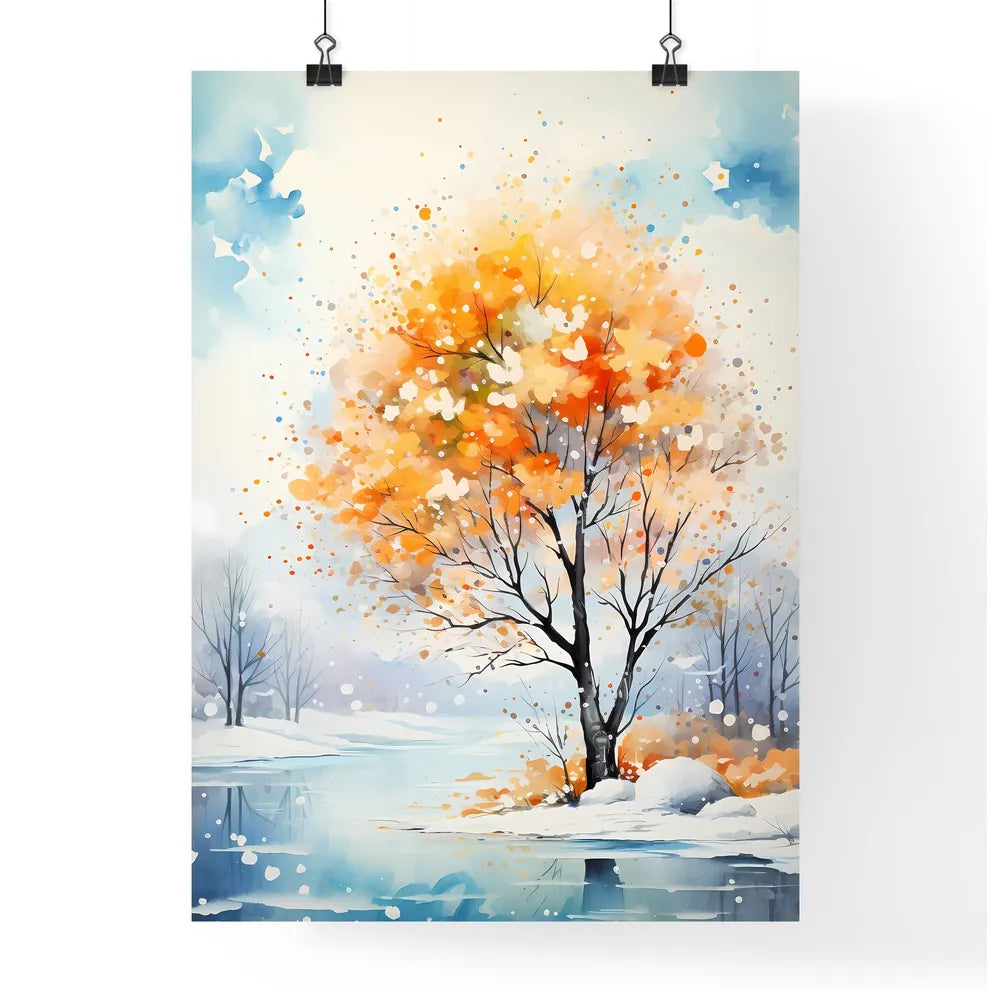Winter - A Painting Of A Tree With Orange Le Poster
