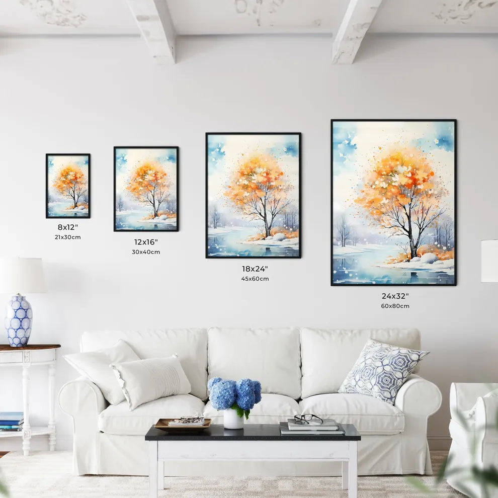 Winter - A Painting Of A Tree With Orange Le Wall Art