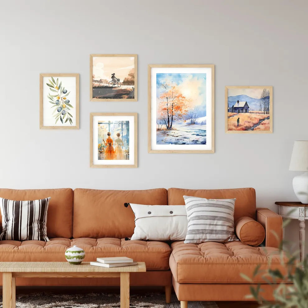 Winter - A Painting Of Trees In A Snowy Fiel Framed Print