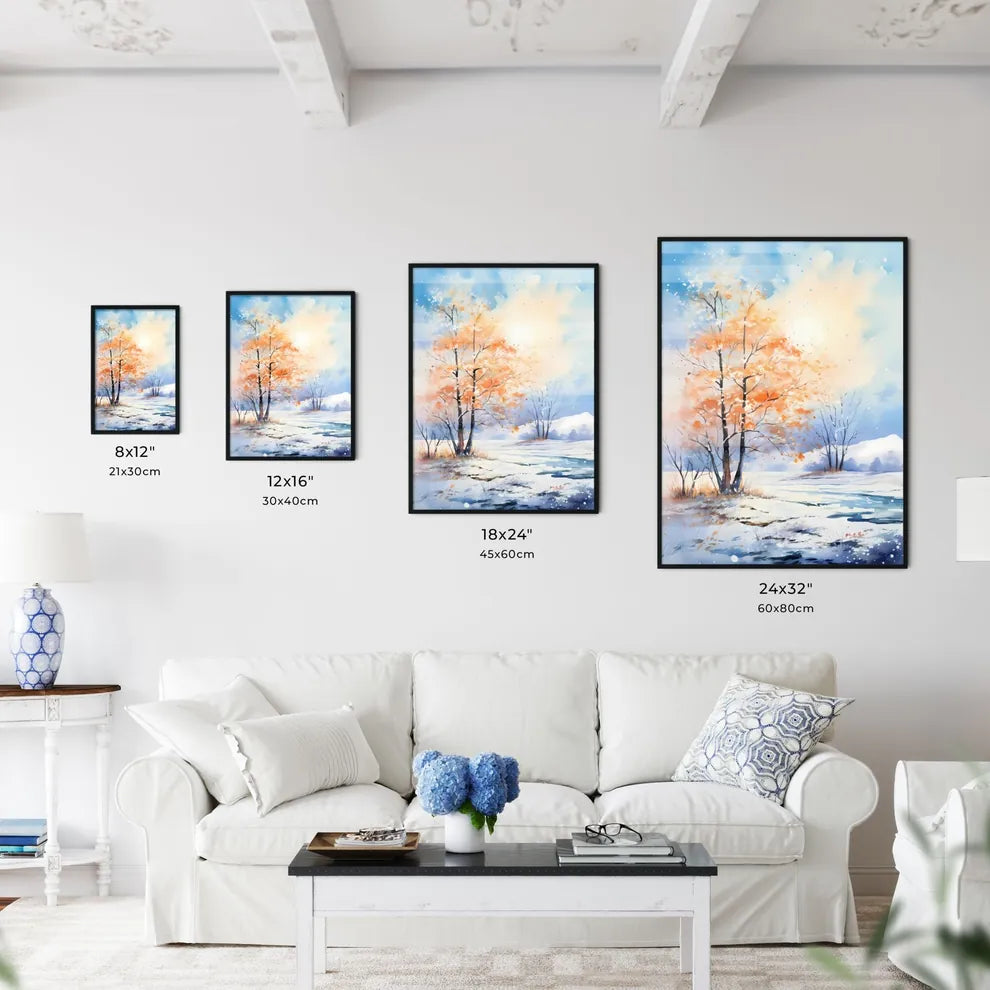 Winter - A Painting Of Trees In A Snowy Fiel Wall Art