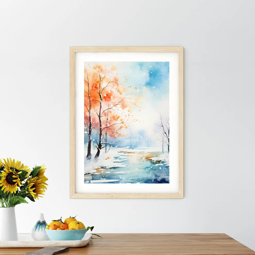 Winter - Watercolor Painting Of Trees And Sn - Kitchen Hangings