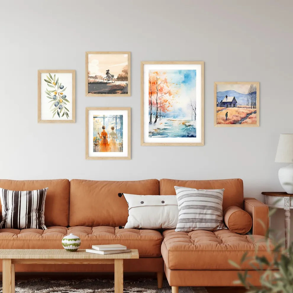 Winter - Watercolor Painting Of Trees And Sn Framed Print