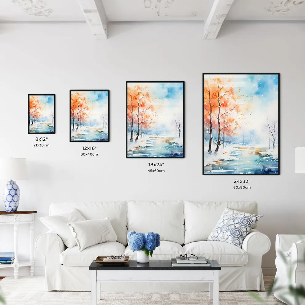 Winter - Watercolor Painting Of Trees And Sn Wall Art