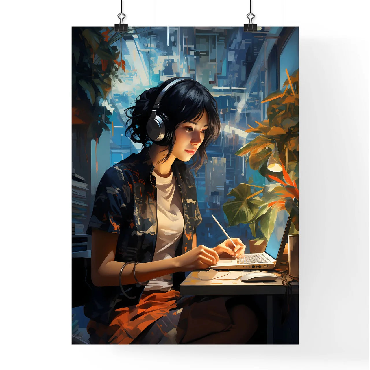 Work And Travel - A Woman Wearing Headphones Poster