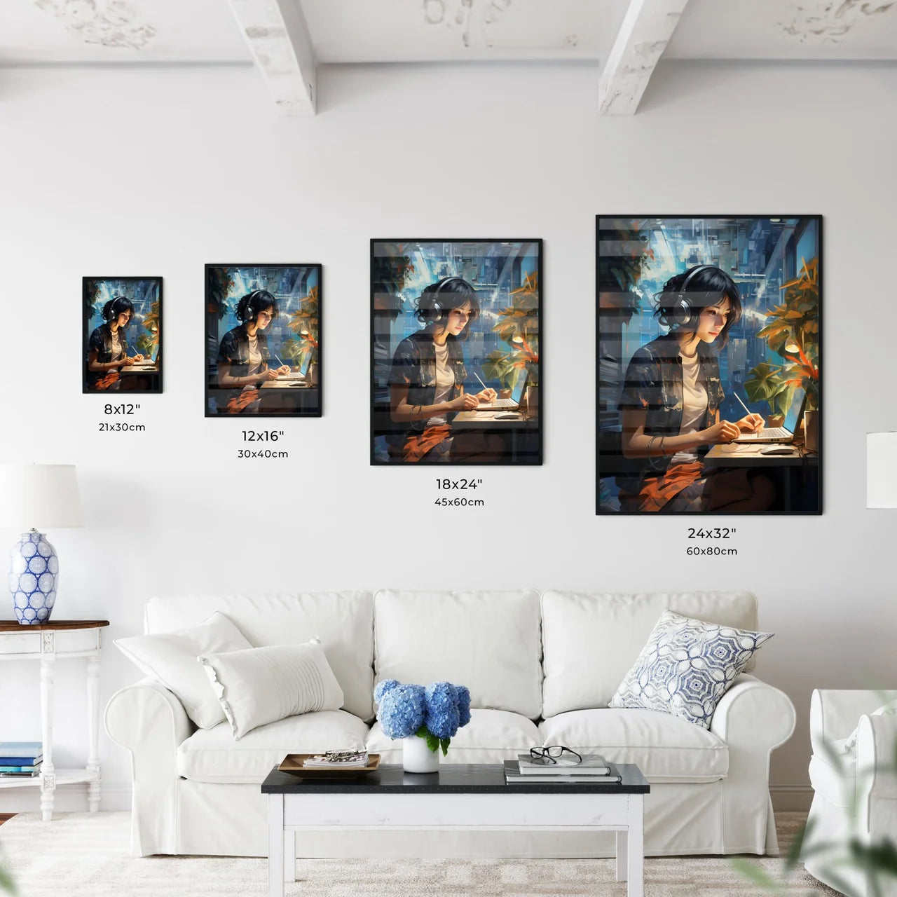 Work And Travel - A Woman Wearing Headphones Wall Art