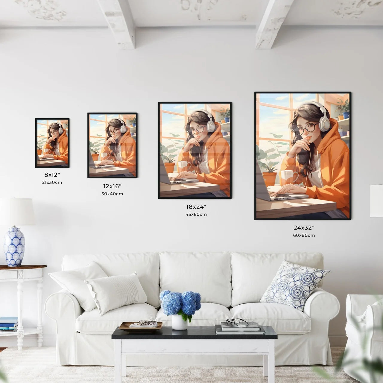 Work And Travel - A Woman Wearing Headphones Wall Art