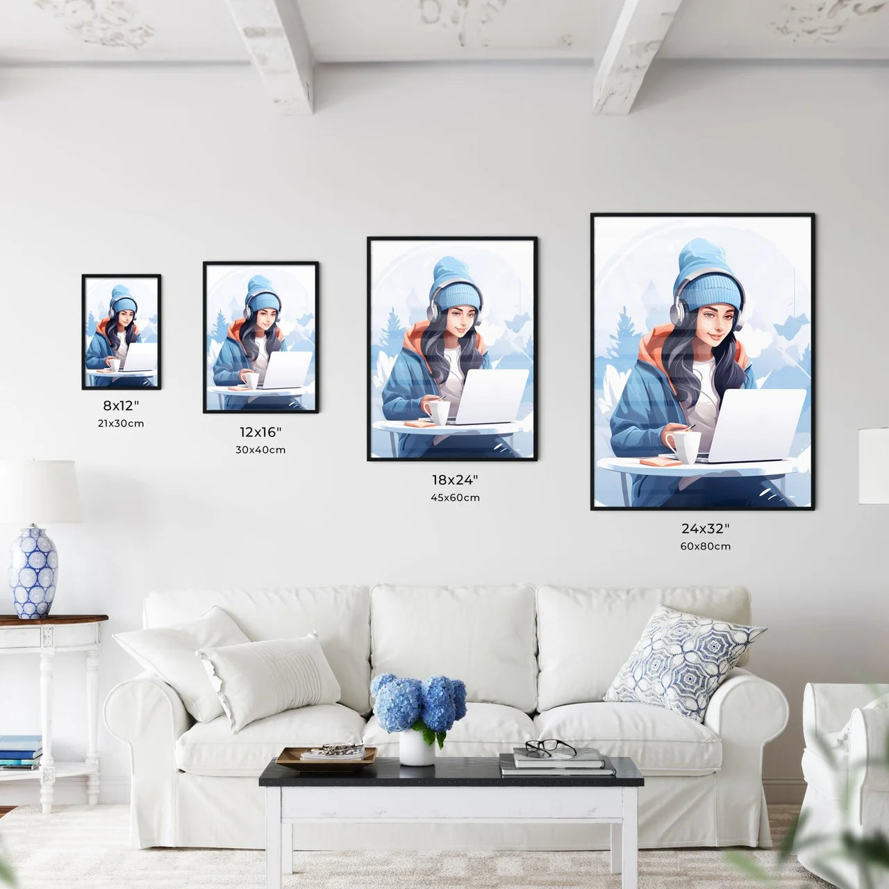 Work And Travel - A Woman Wearing Headphones Wall Art