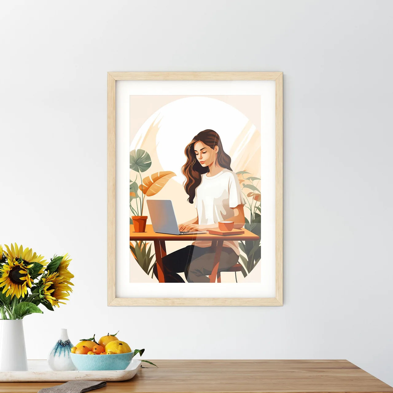 Work And Travel - A Woman Sitting At A Desk  - Kitchen Hangings