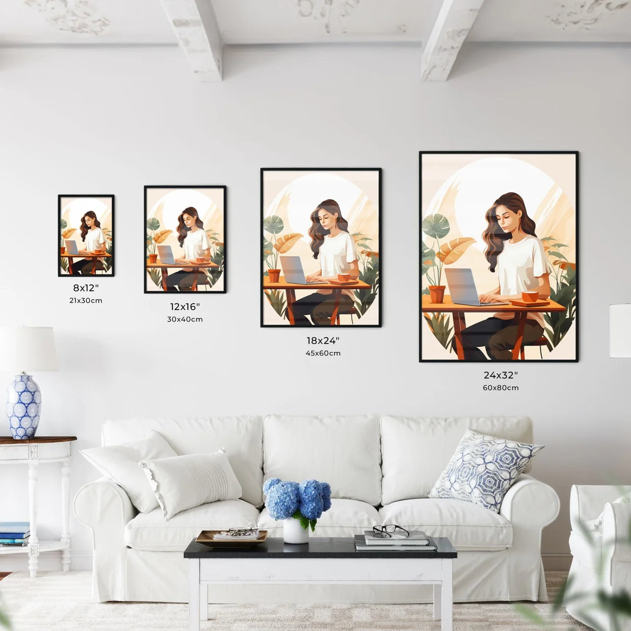 Work And Travel - A Woman Sitting At A Desk  Wall Art