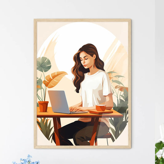 Work And Travel - A Woman Sitting At A Desk  - Framed Art Print