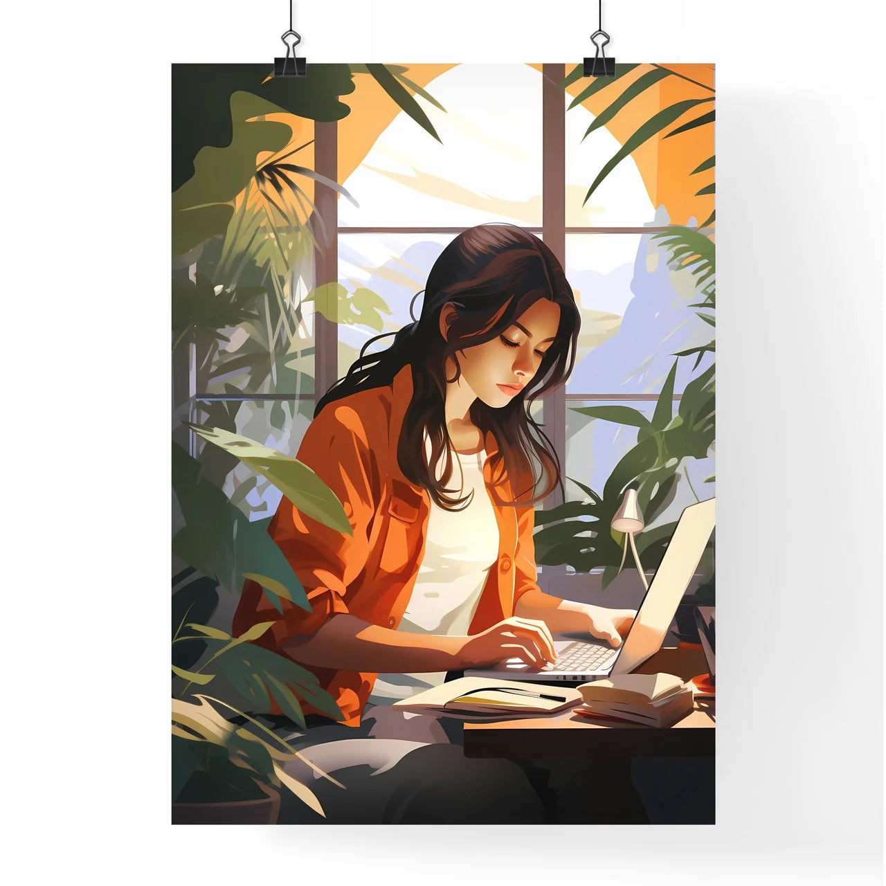 Working From Home - A Woman Sitting At A Des Poster
