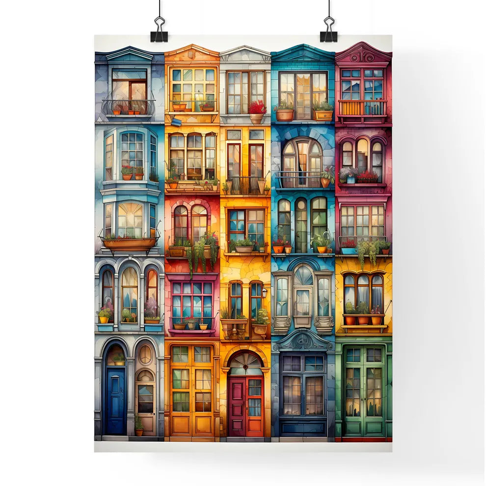 32 Multicolored Tradition Windows From Russian Town - A Collage Of Colorful Buildings Poster