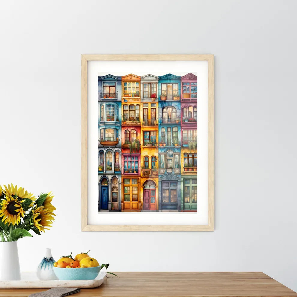 32 Multicolored Tradition Windows From Russian Town - A Collage Of Colorful Buildings Custom Print