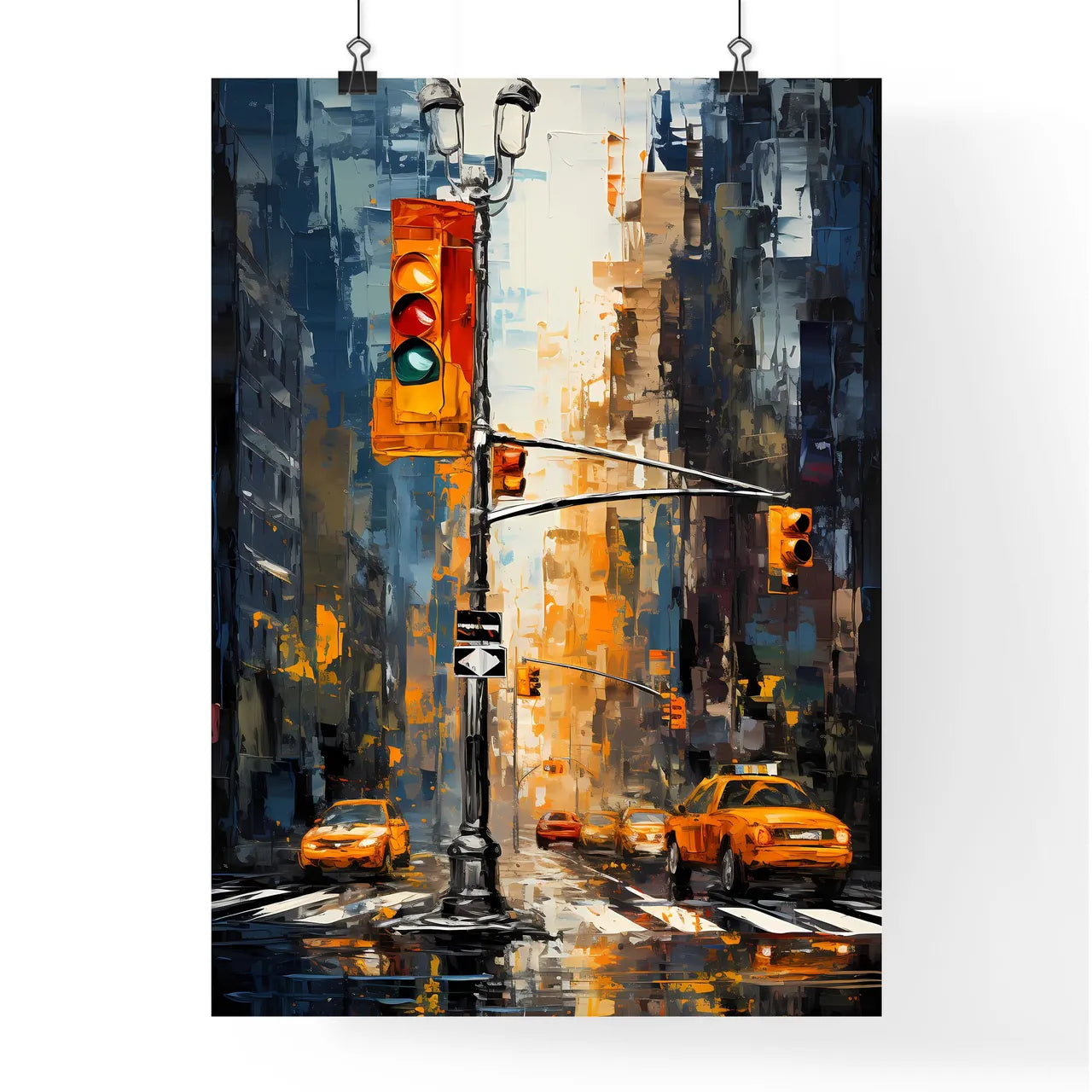 A New York Pedestrian Walk Sign - A Traffic Light On A Street Poster