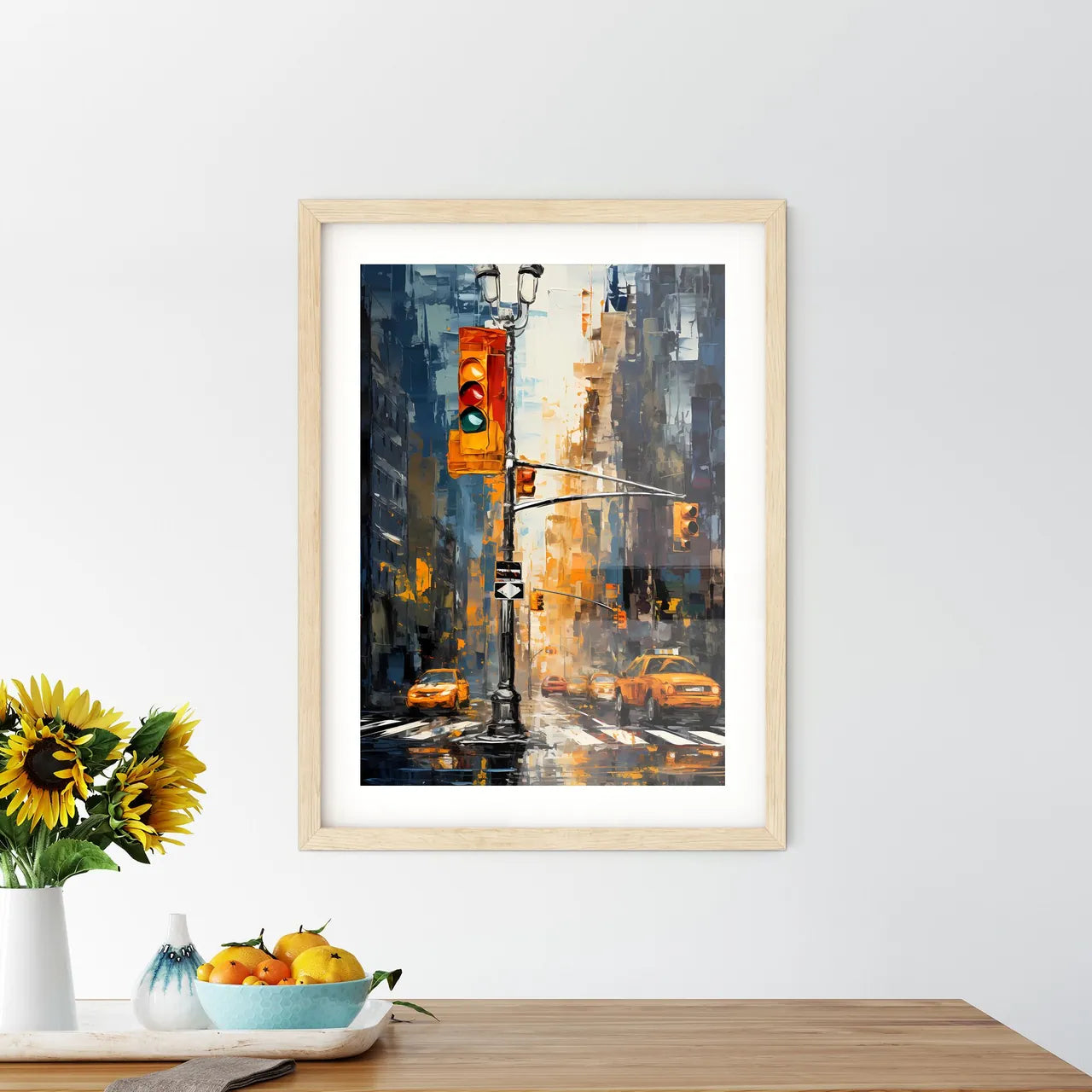 A New York Pedestrian Walk Sign - A Traffic Light On A Street Custom Print