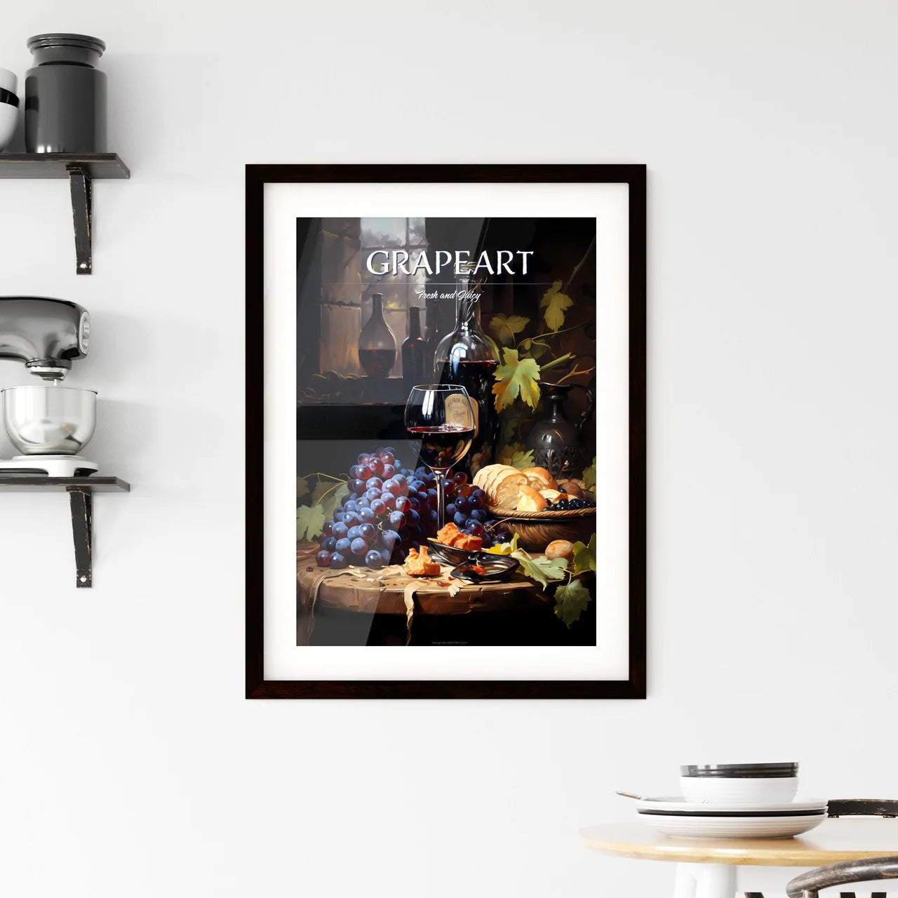 A Still Life Composition With Grape And Wine Framed Print