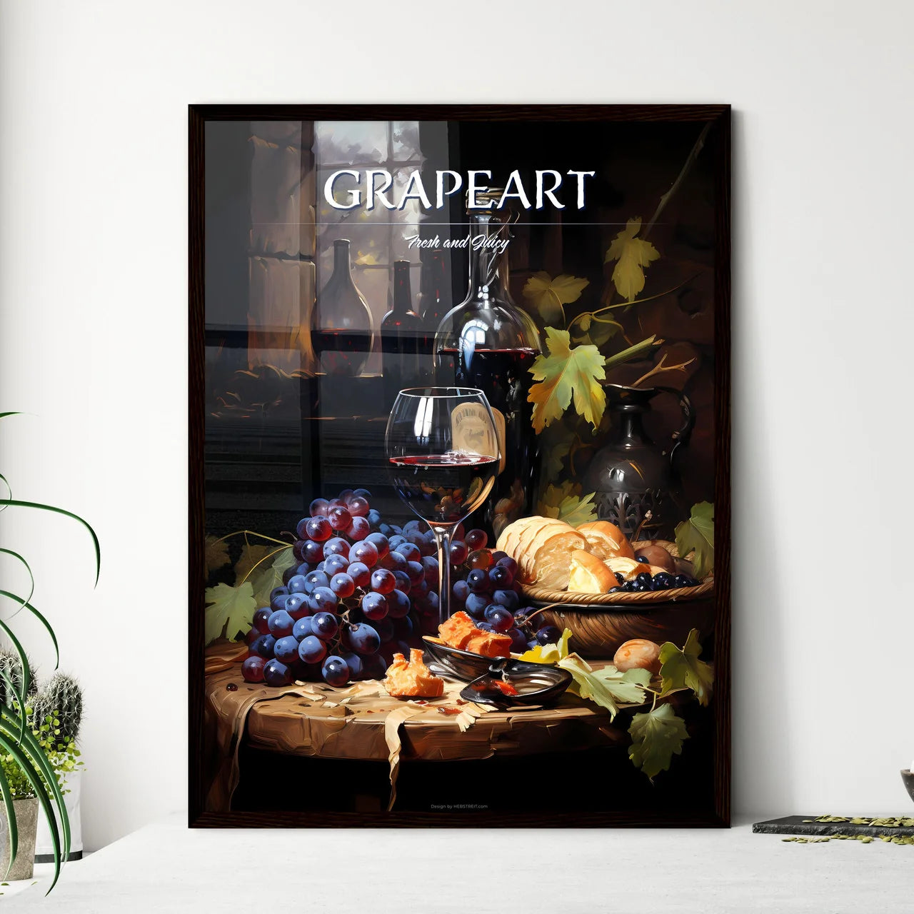 A Still Life Composition With Grape And Wine - Framed Art Print