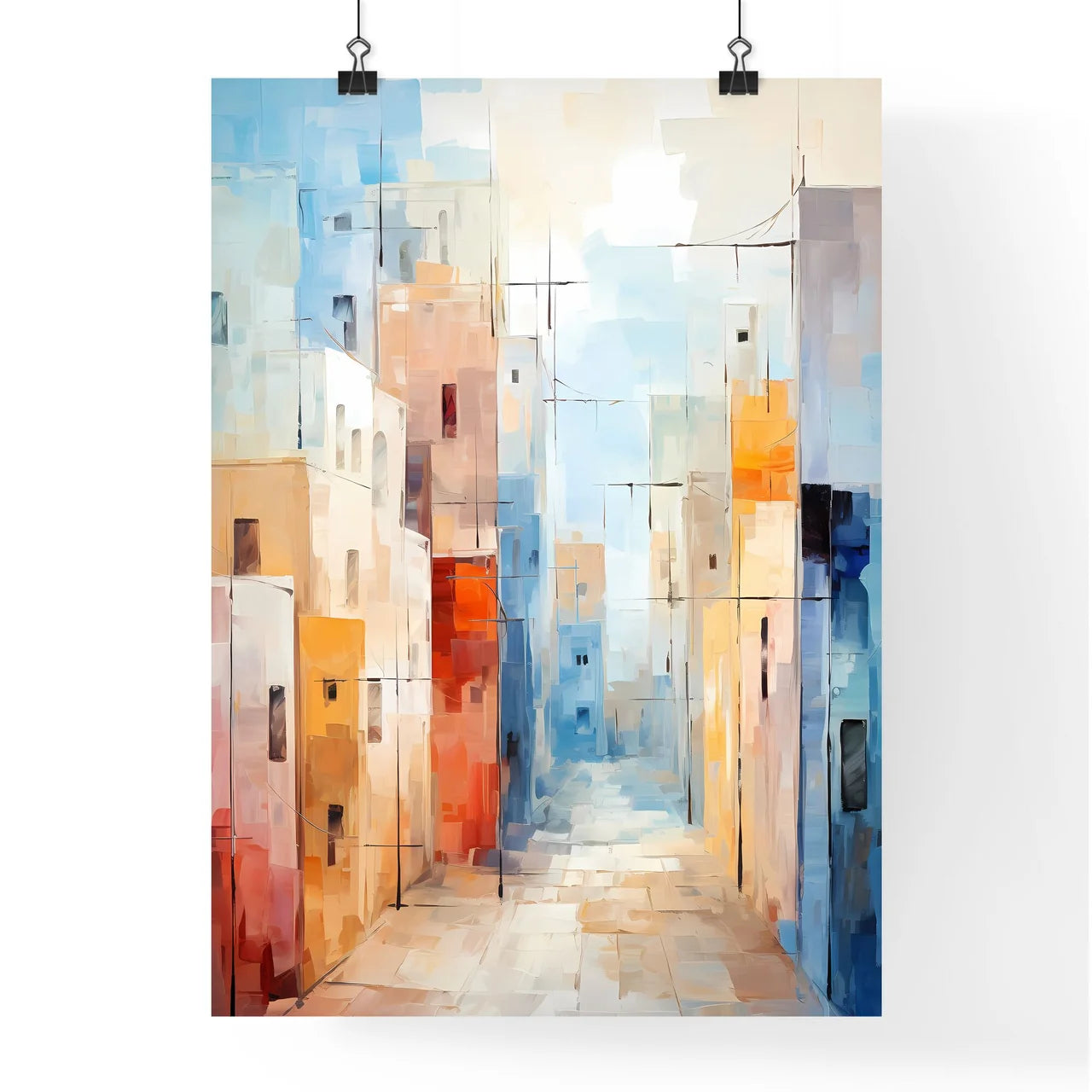 Abstract Art Of Cityscapeillustration Painting - A Painting Of A Street With Buildings Poster