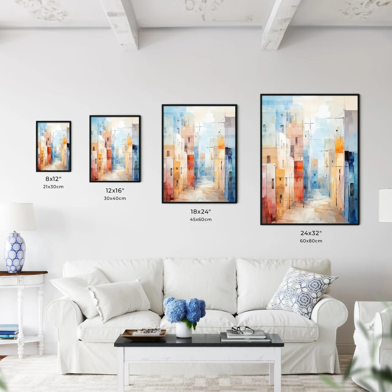 Abstract Art Of Cityscapeillustration Painting - A Painting Of A Street With Buildings Size Chart