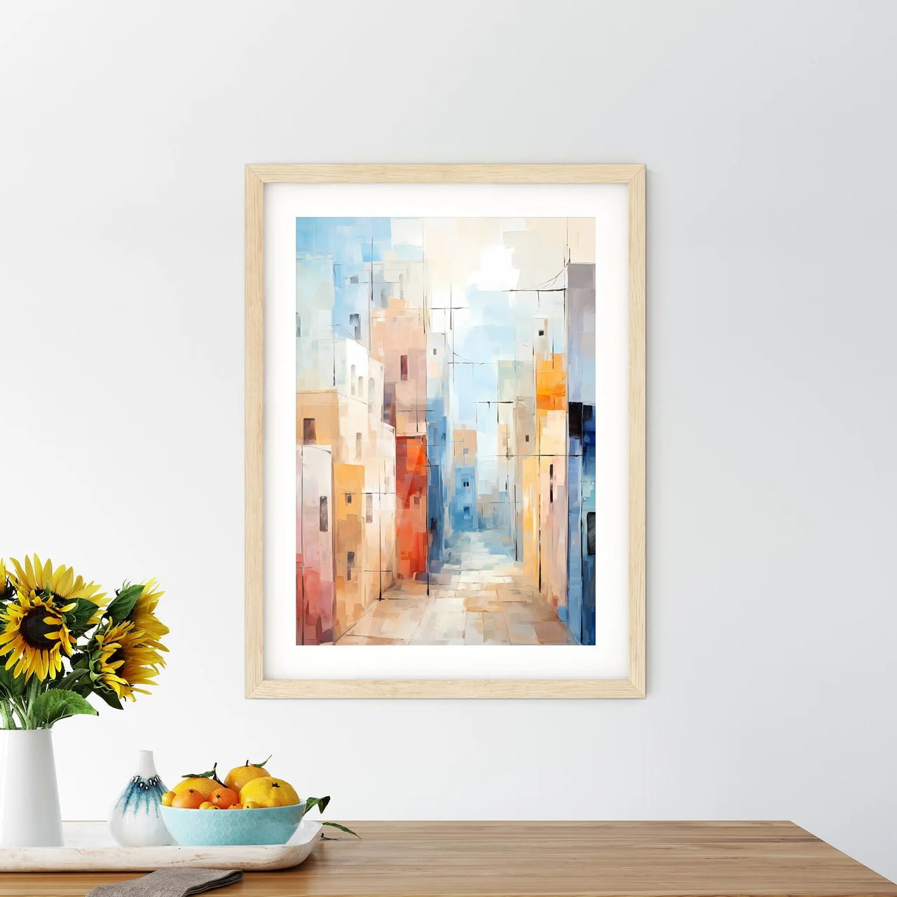 Abstract Art Of Cityscapeillustration Painting - A Painting Of A Street With Buildings Custom Print
