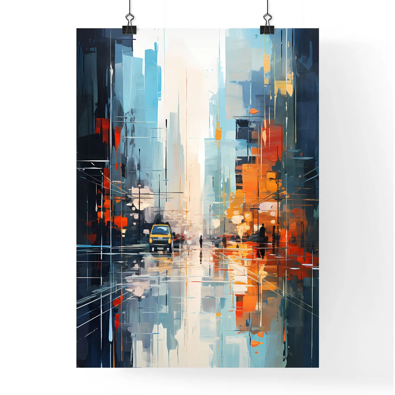 Abstract Art Of Cityscapeillustration Painting - A Painting Of A Street With A Car And People Walking On It Poster