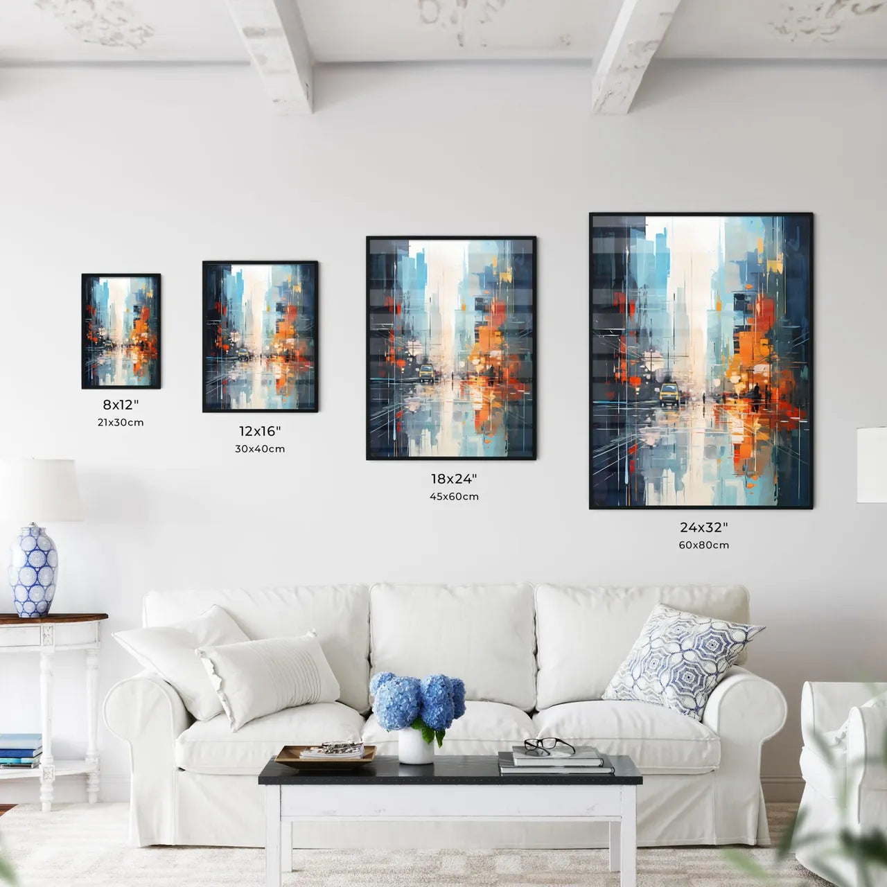 Abstract Art Of Cityscapeillustration Painting - A Painting Of A Street With A Car And People Walking On It Size Chart