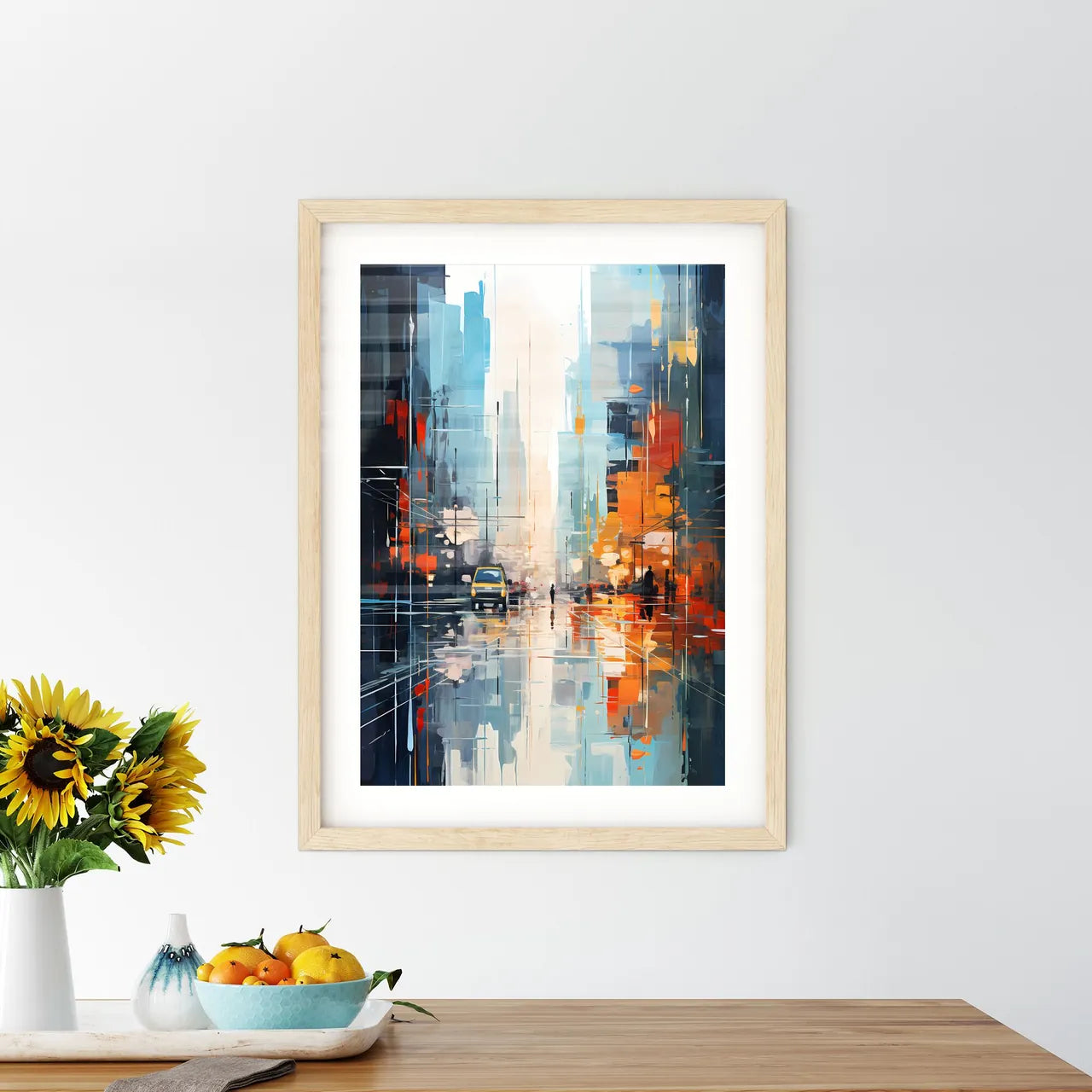 Abstract Art Of Cityscapeillustration Painting - A Painting Of A Street With A Car And People Walking On It Custom Print